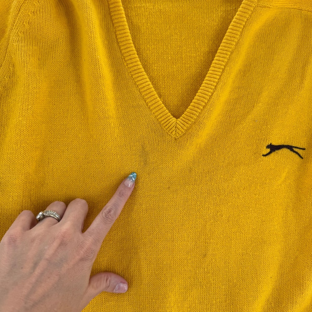 Slazenger - VTG V-Neck Sweater Acrylic Courtelle - Yellow - 38 - Mens - Picture 6 of 8